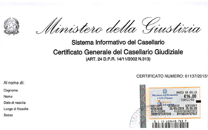Certificato Generale del Casellario Giudiziale
